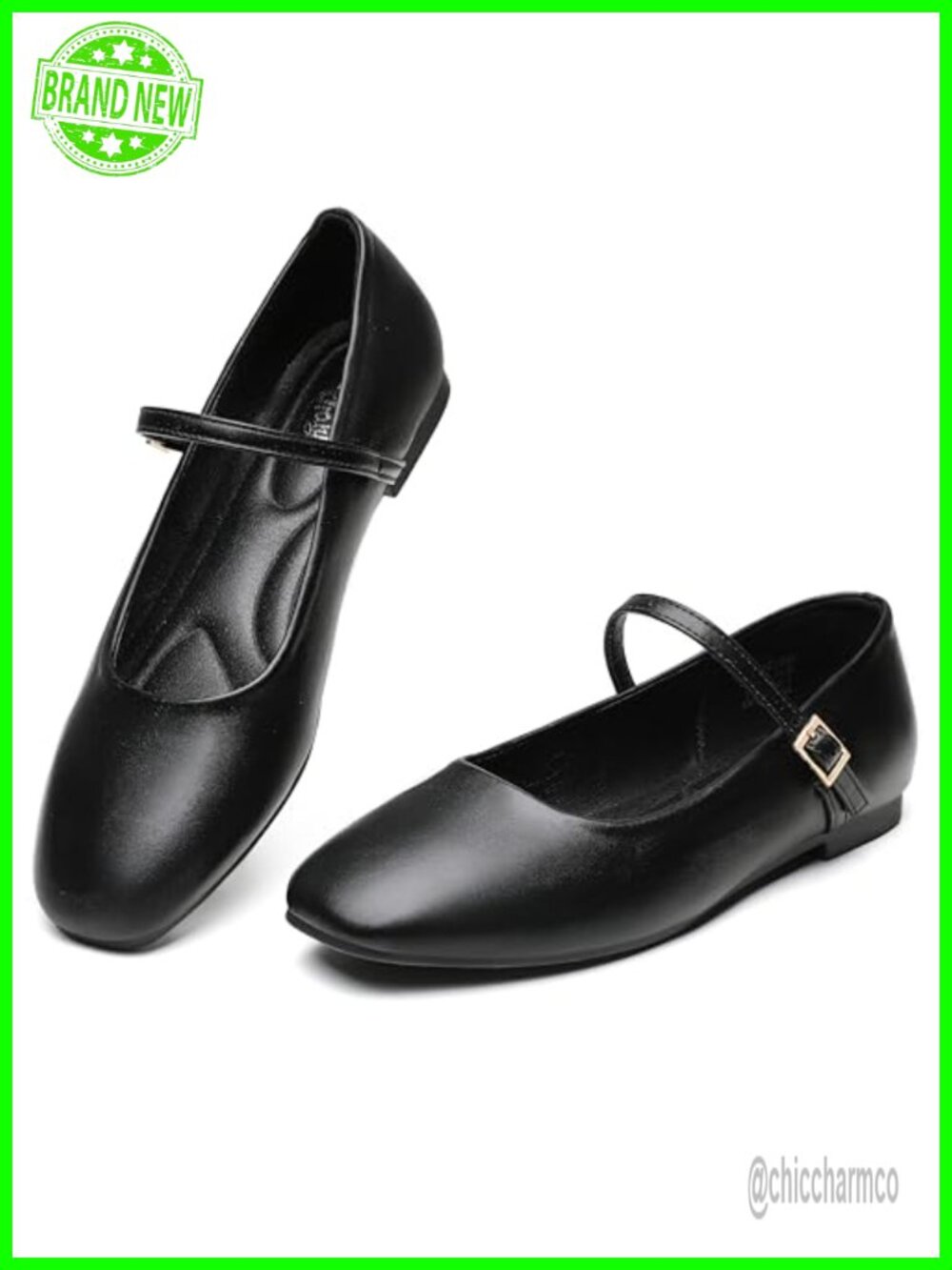 Square Toe Mary Jane Flats Women Adjustable Strap Slip On Comfortable Work